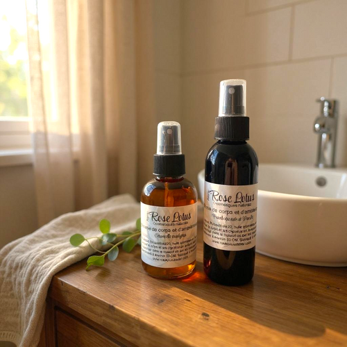 Brume ambiance et corps naturelle aux huiles aromatiques pour parfumer et rafraîchir la peau et l'air intérieur.