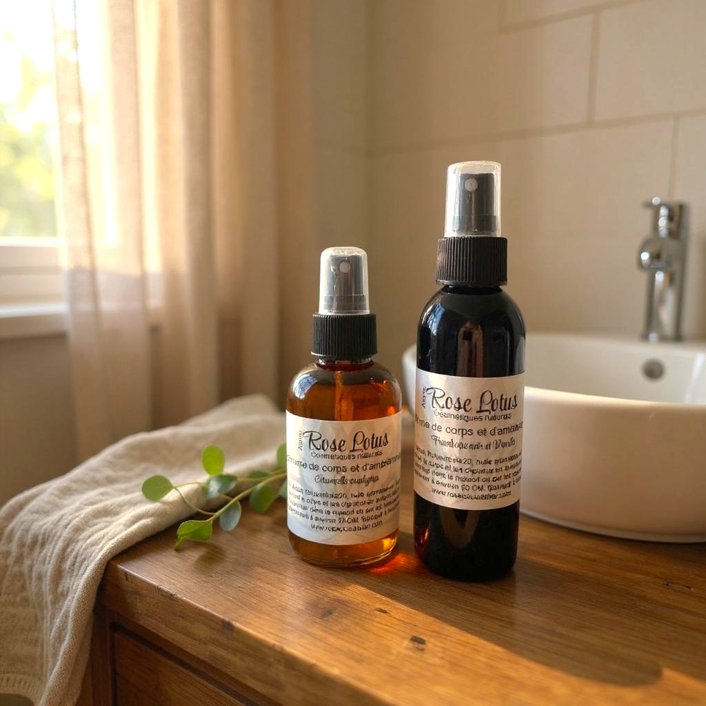 Brume ambiance et corps naturelle aux huiles aromatiques pour parfumer et rafraîchir la peau et l'air intérieur.