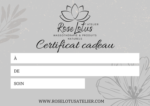 certificat cadeau soin thérapeutique massage crânien et des pieds bien-être relaxation atelier Rose Lotus
